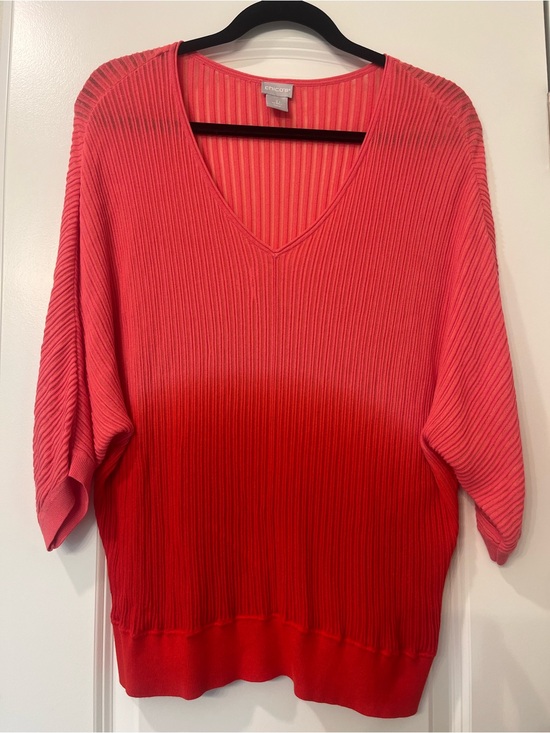 Chico's Tops - Chicos Sheer Stripe Dip Dye Ribbed V-Neck Top Sweater Pullover Knit Sz L or 2